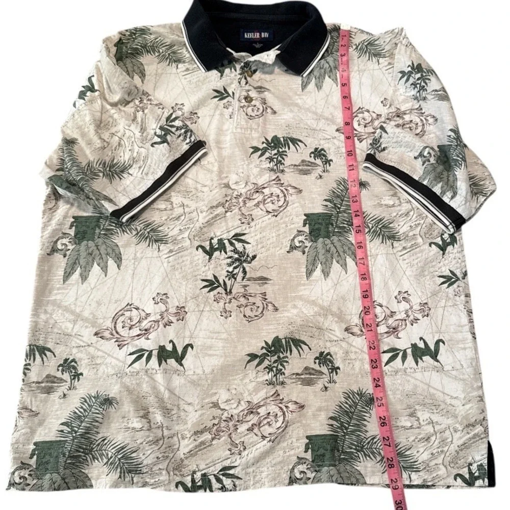 Keeler Bay Men's Tropical Print Polo‎ Shirt Size Large Short Sleeve Resortwear